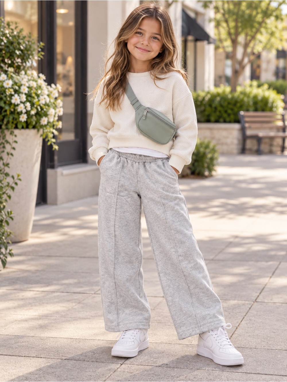 art class Light Gray Wide-Leg Knit Sweatpants for Girls